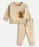 chuckleberrie Cotton Knit Full Sleeves Bucket Embroidered Tee & Pant Set - Cream