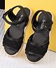 Briskers Floral Embroidered Strap Detailed Velcro Closure Sandals - Black
