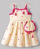 EARTHY TOUCH Cotton Woven Sleeveless Flared Ethnic Dress & Sling Bag With Heart Embroidery - Offwhite