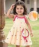 EARTHY TOUCH Cotton Woven Sleeveless Flared Ethnic Dress & Sling Bag With Heart Embroidery - Offwhite