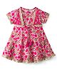 EARTHY TOUCH Cotton Woven Half Sleeves Floral Printed Ethnic Dress With Lace Detailing - Red