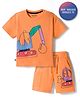 Bonfino 100% Cotton Knit Oversized Drop Shoulder Half Sleeves Construction Vehicles Printed  T-Shirt & Cargo Shorts Set- Orange