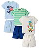 Bonfino 100% Cotton Knit Front Printed Half Sleeve T-Shirt & Cargo Shorts Pack of 3 - Green Blue White