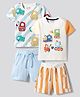 Bonfino 100% Cotton Knit Half Sleeves T-Shirts & Cargo Shorts Set with Vehicle Print & Stripes Pack Of 2 - Multicolor