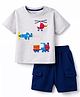 Bonfino 100% Cotton Knit Half Sleeves Oversized Drop Shoulder Vehicles Printed T-Shirt & Shorts Set - Navy Blue & Grey