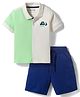 Bonfino 100% Cotton Knit Color Block Half Sleeves Polo T-Shirt & Solid Cargo Shorts Set - Multicolor
