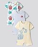 Bonfino 100% Cotton Knit Half Sleeves Striped Rompers with Vehicle Print Pack Of 3 - Multicolor