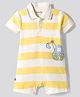 Bonfino 100% Cotton Knit Half Sleeve Striped Polo Romper with Vehicle Print - White