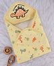 Babyhug Cotton Knit Hooded Towel With Dino Print & Embroidery L 75 x B 75 cm - Brown
