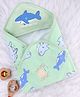 Babyhug Cotton Knit Hooded Towel With Shark Print & Embroidery L 75 x B 75 cm - Green