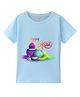 BLUSHES 100% Cotton Knit Holi Theme Half Sleeves Happy Holi Text Printed Tee - Aqua Blue