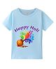 BLUSHES 100% Cotton Knit Holi Theme Half Sleeves Happy Holi Text Printed Tee - Aqua Blue