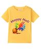 BLUSHES 100% Cotton Knit Holi Theme Half Sleeves Happy Holi Text Printed Tee - Yellow