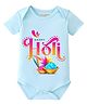 BLUSHES 100% Cotton Knit Holi Theme Half Sleeves Happy Holi Text Printed Onesie - Aqua Blue