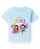 BLUSHES 100% Cotton Knit Holi Theme Half Sleeves Happy Holi Text Printed Tee - Aqua Blue