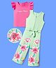 OLLINGTON ST. Sinker Knit Sleeveless Dungaree & T-Shirt With Text & Floral Print - Pink & Green