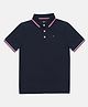 Tommy Hilfiger Cotton Knit Half Sleeves Solid Polo T-Shirt - Navy Blue