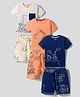 Bonfino 100% Cotton Knit Half Sleeves Construction Vehicles Printed T-Shirt & Shorts Night Suit Pack Of 3 - Multi Color