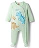 Babyhug Cotton Knit Full Sleeves Dino Embroidered Sleepsuit - Light Green