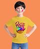 NUSYL Cotton Blend Knit Holi Theme Half Sleeves Happy Holi Text Printed Tee - Yellow