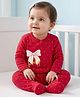 Babyhug Cotton Knit Full Sleeves Footed Sleep Suit With Polka Dot & Bow Print - Red