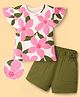 OLLINGTON ST. Cotton Knit Half Sleeves Top With Print & Shorts Set - Multicolour