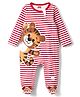 Babyhug Cotton Knit Full Sleeves Striped Footed Sleepsuit WIth Lion Graphics & Applique - Red