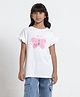 Under Fourteen Only Half Drop Shoulder Sleeves Glitter Embellished Butterfly Applique & Frill Detailed Top - White