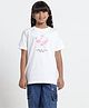 Under Fourteen Only Half Drop Shoulder Sleeves Frill Detailed Flamingo Printed Top - White