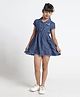 Under Fourteen Only Half Sleeves Heart Embroidered Patch Detailed Knee Length Dress - Dark Blue