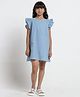 Under Fourteen Only Half Frill Sleeves Stars Foil Printed Knee Length Dress - Light Blue