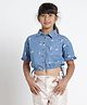Under Fourteen Only Half Sleeves Elastic Tie Up & Frill Detailed Floral Printed Shirt Style Top - Light Blue
