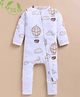 Cot & Candy Organic Cotton Knit Full Sleeves Hot Air Balloon Printed Romper - White & Brown