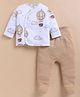 Cot & Candy Organic Cotton Knit Full Sleeves Hot Air Balloon Printed Jabala & Pants - White & Brown