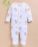 Cot & Candy Organic Cotton Knit Full Sleeves Animal & Leaves Printed Footed Sleepsuit - White & Brown