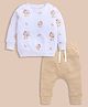 Cot & Candy Organic Cotton Knit Full Sleeves Lion Printed Sweatshirt & Pant Set - White & Brown