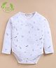 Cot & Candy Organic Cotton Knit Full Sleeves Bear & Leaves Printed Onesie - White