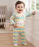 Babyhug Cotton Knit Full Sleeves Striped Sleep Suit with Bear Patch - Multicolor