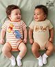 Babyoye Disney Interlock Knit Half Sleeves Onesies with Winnie the Pooh Graphic & Stripes Pack of 2 - Multicolor