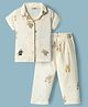 Enfance Core Cotton Woven Half Sleeves Teddy Bear Printed Co-Ords Shirt & Pyjama Night Suit - Cream