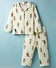 Enfance Core Cotton Woven Half Sleeves Bear Printed Co-Ords Shirt & Pyjama Night Suit - Light Green