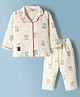Enfance Core Cotton Woven Full Sleeves Teddy Bear Printed Co-Ords Shirt & Pyjama Night Suit - Red