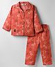 Enfance Core Cotton Woven Full Sleeves Sports Theme Printed Co-Ords Shirt & Pyjama Night Suit - Orange