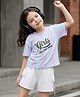 OLLINGTON ST. Cotton Knit Printed Half Sleeves Top & Shorts Set - Multicolour & White