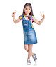 Tiny Girl Cotton Woven Cool Text Printed Dungaree & Half Sleeves Abstract Printed Tee Set - Light Blue
