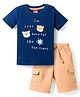 Babyhug Slub Jersey Knit Half Sleeves Animal Printed T-Shirt & Shorts Set - Navy Blue