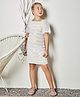 Tiny Girl Woven Half Fur Sleeves Sequins & Beads Embellished Floral Applique Detailed Slim Fit Dress - Off White