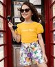 OLLINGTON ST. Cotton Knit Half Sleeves Top & Shorts Set With Floral Print - Multicolour & Mustard