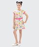 Tiny Girl Woven Half Sleeves Geometric Printed Dress With Belt - Pink