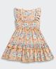 Tiny Girl Woven Frill Sleeves Floral Printed Layered Dress - Peach